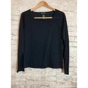 C'Est City Top Womens Medium Silk All Over Glitter Black Long Sleeve Stretch